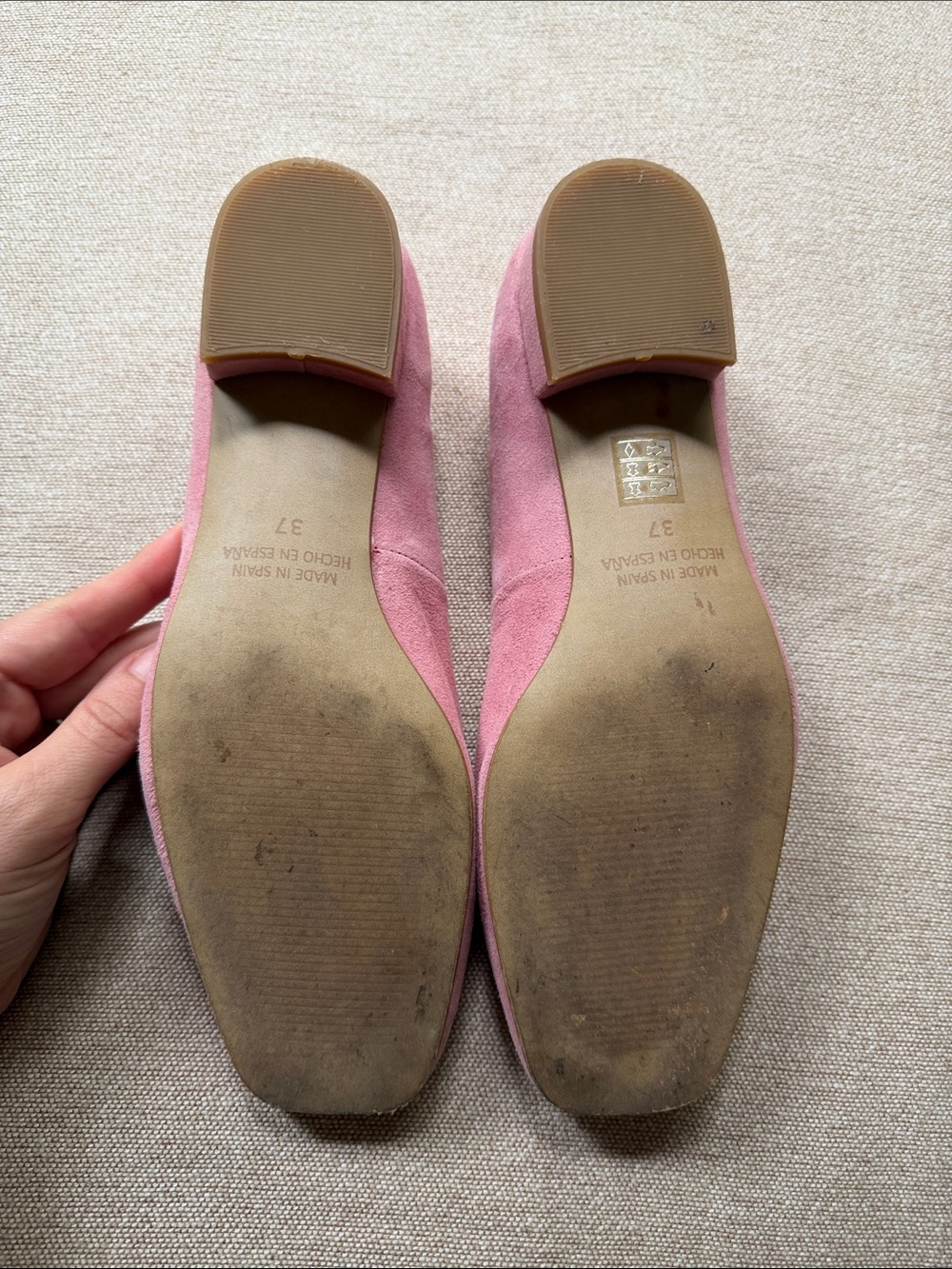 Pink Suede Mary Jane Flats with Buckle Strap - Made in Spain - Picture 4 of 8